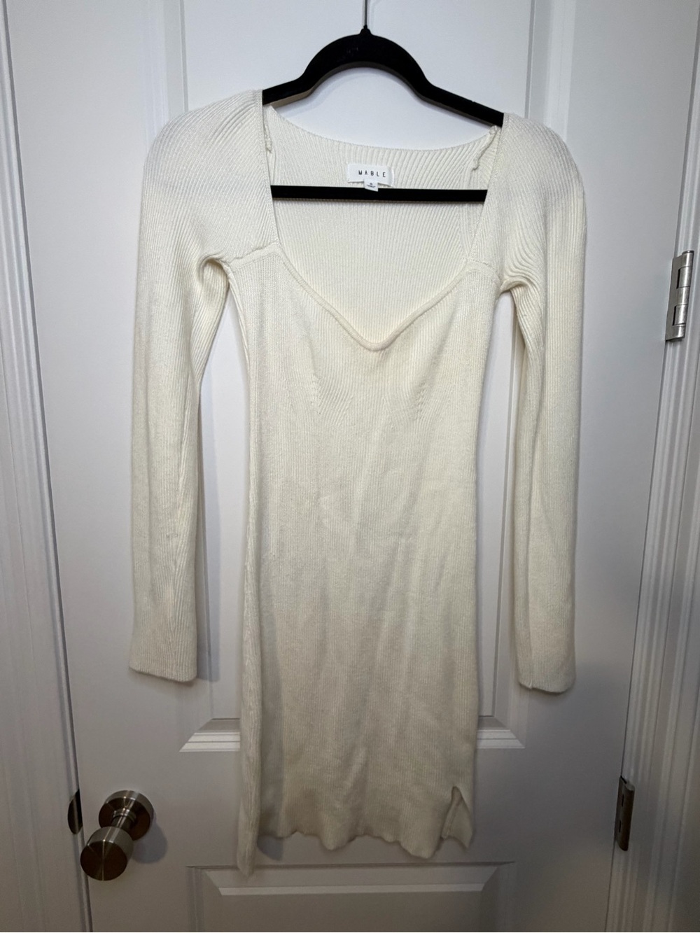 Mable Cream Waffle Knit Long Sleeve Scoop Sweater Dress